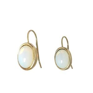 Oval Cut Moonstone Dangle Earrings Yellow Gold On Sterling Silver 925 Hook